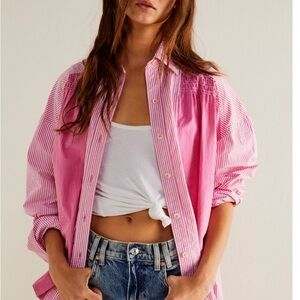 We The Free Pink Striped Up  Shirt NWT  M but fits like l/xl SOLD OUT 🌸